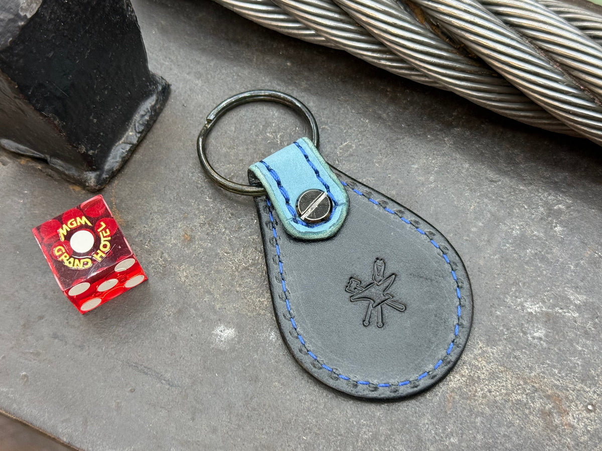 Teardrop Leather Key Fob - Nubuck SkyBlu Alligator - Anvil Customs