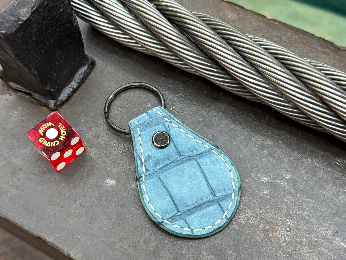Teardrop Leather Key Fob - Nubuck SkyBlu Alligator - Anvil Customs