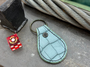 Teardrop Leather Key Fob - Nubuck SkyBlu Alligator - Anvil Customs