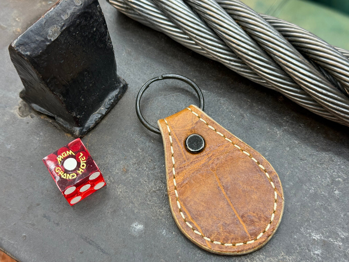 Teardrop Leather Key Fob - SaddleTan Alligator - Anvil Customs