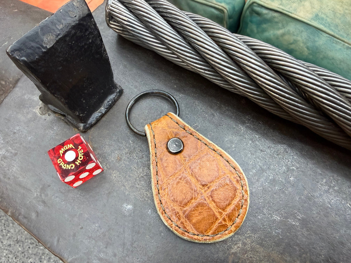 Teardrop Leather Key Fob - SaddleTan Alligator - Anvil Customs