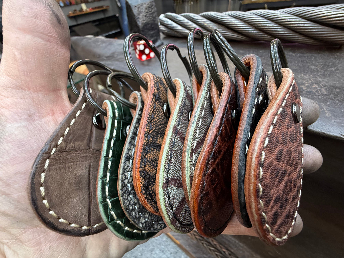 Teardrop Leather Key Fob - Antique Vanilla Alligator - Anvil Customs