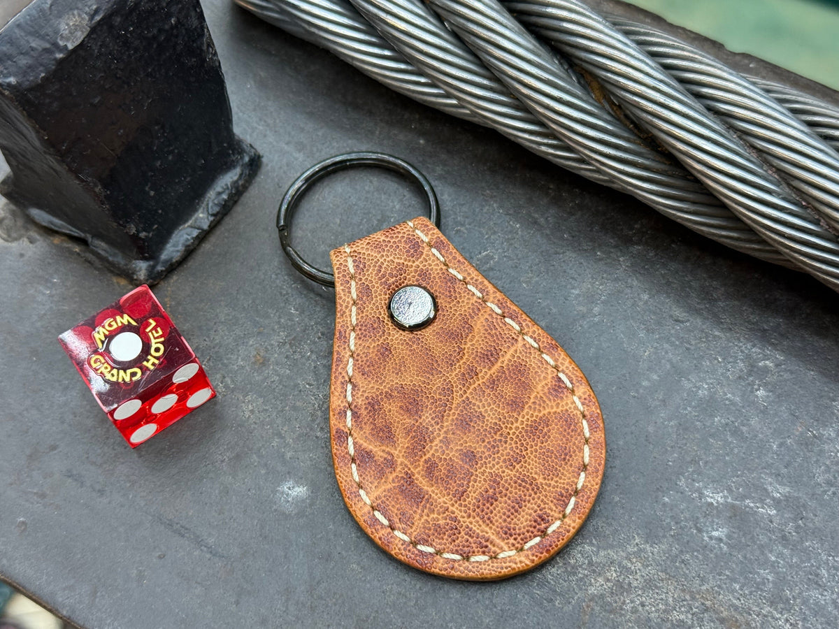 Teardrop Leather Key Fob - Toasted Peach Elephant - Anvil Customs