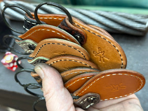Teardrop Leather Key Fob - Cognac Elephant - Anvil Customs