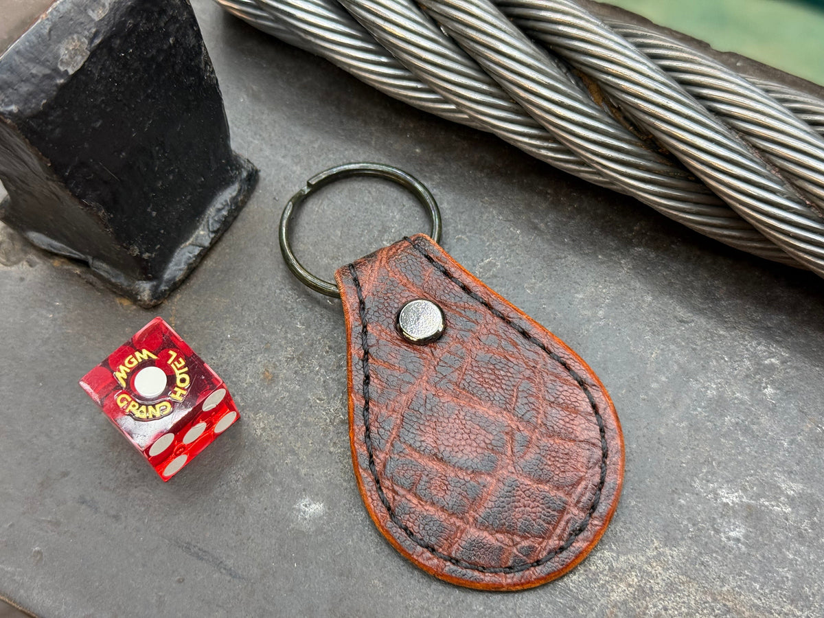 Teardrop Leather Key Fob - Vintage Bark Elephant - Anvil Customs