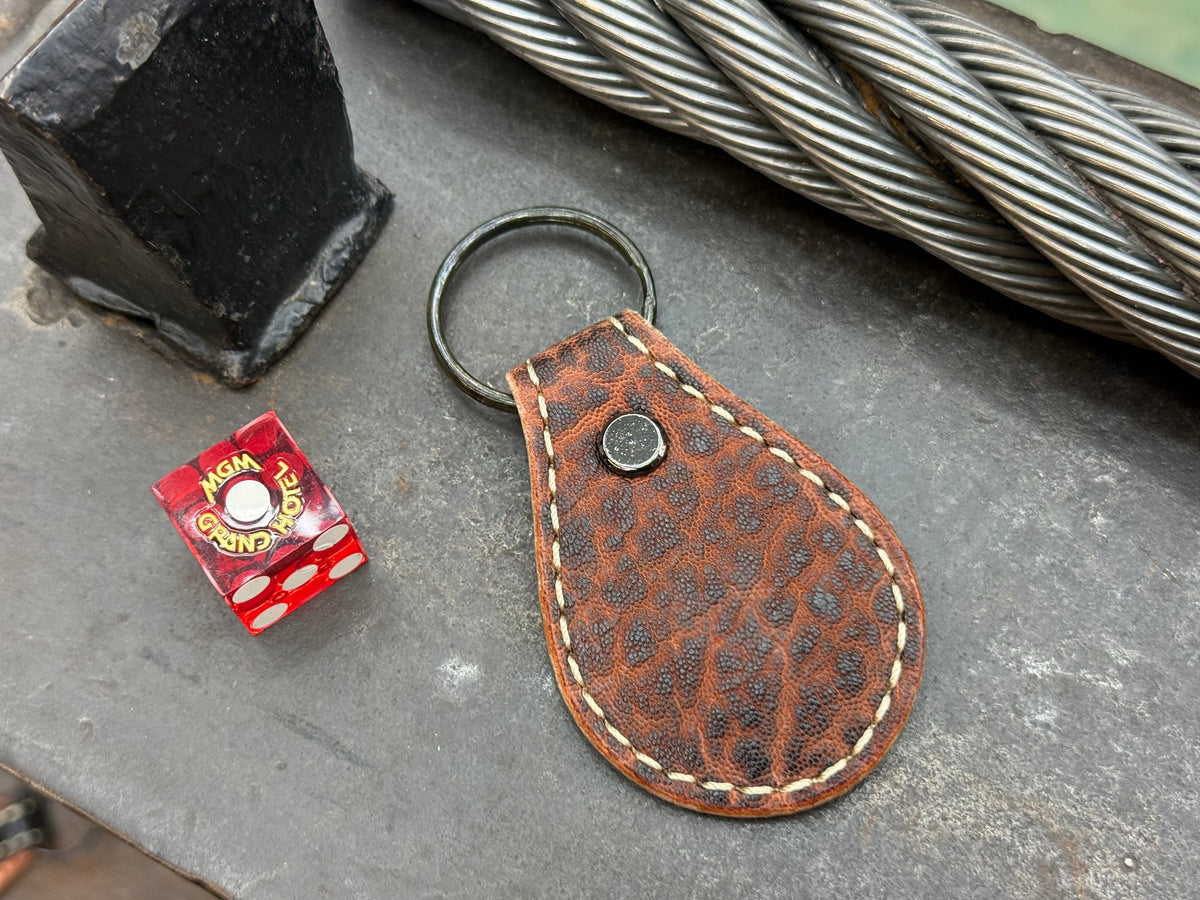 Teardrop Leather Key Fob - Vintage Bark Elephant - Anvil Customs