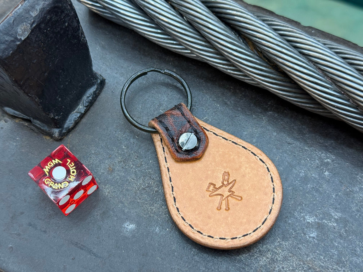 Teardrop Leather Key Fob - Vintage Bark Elephant - Anvil Customs