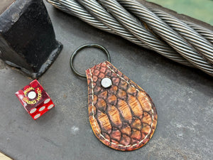 Teardrop Leather Key Fob - Vintage Matte Red Python - Anvil Customs