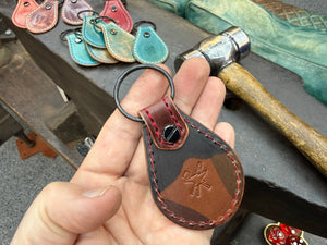 Teardrop Shell Cordovan Leather Key Fob - Marbled Burgundy - Anvil Customs