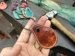 Teardrop Shell Cordovan Leather Key Fob - Marbled Burgundy - Anvil Customs