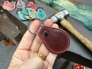 Teardrop Shell Cordovan Leather Key Fob - Marbled Burgundy - Anvil Customs