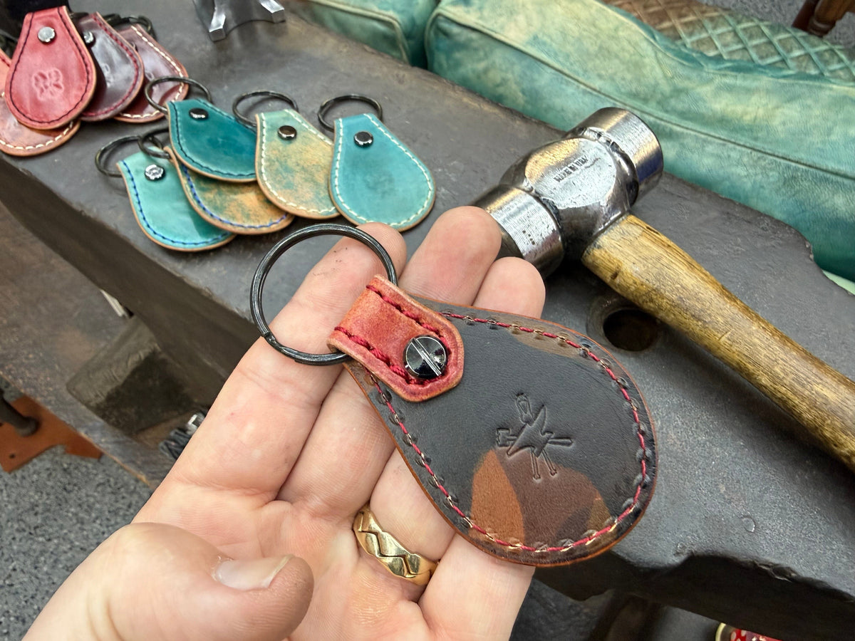Teardrop Shell Cordovan Leather Key Fob - Marbled Lava - Anvil Customs