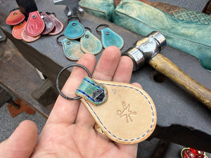Teardrop Shell Cordovan Leather Key Fob - Marbled Turquoise - Anvil Customs
