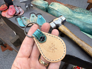 Teardrop Shell Cordovan Leather Key Fob - Marbled Turquoise - Anvil Customs