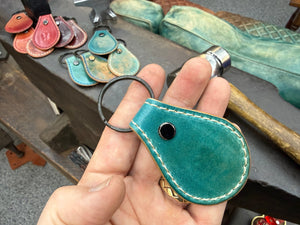Teardrop Shell Cordovan Leather Key Fob - Marbled Turquoise - Anvil Customs