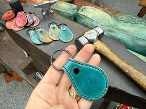 Teardrop Shell Cordovan Leather Key Fob - Marbled Turquoise - Anvil Customs