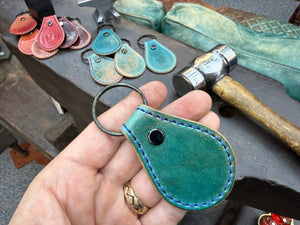 Teardrop Shell Cordovan Leather Key Fob - Marbled Turquoise - Anvil Customs