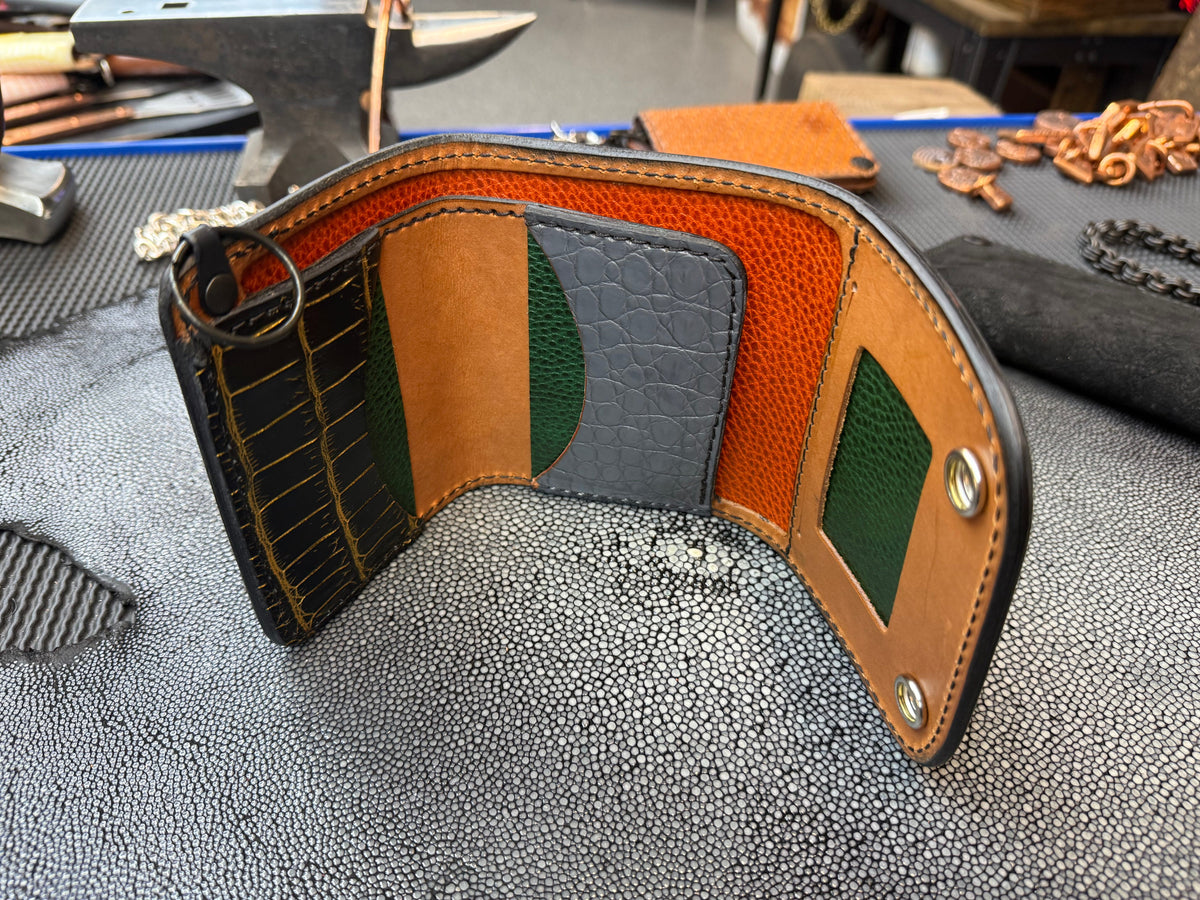 Trifold Leather Chain Wallet - Elephant - Anvil Customs