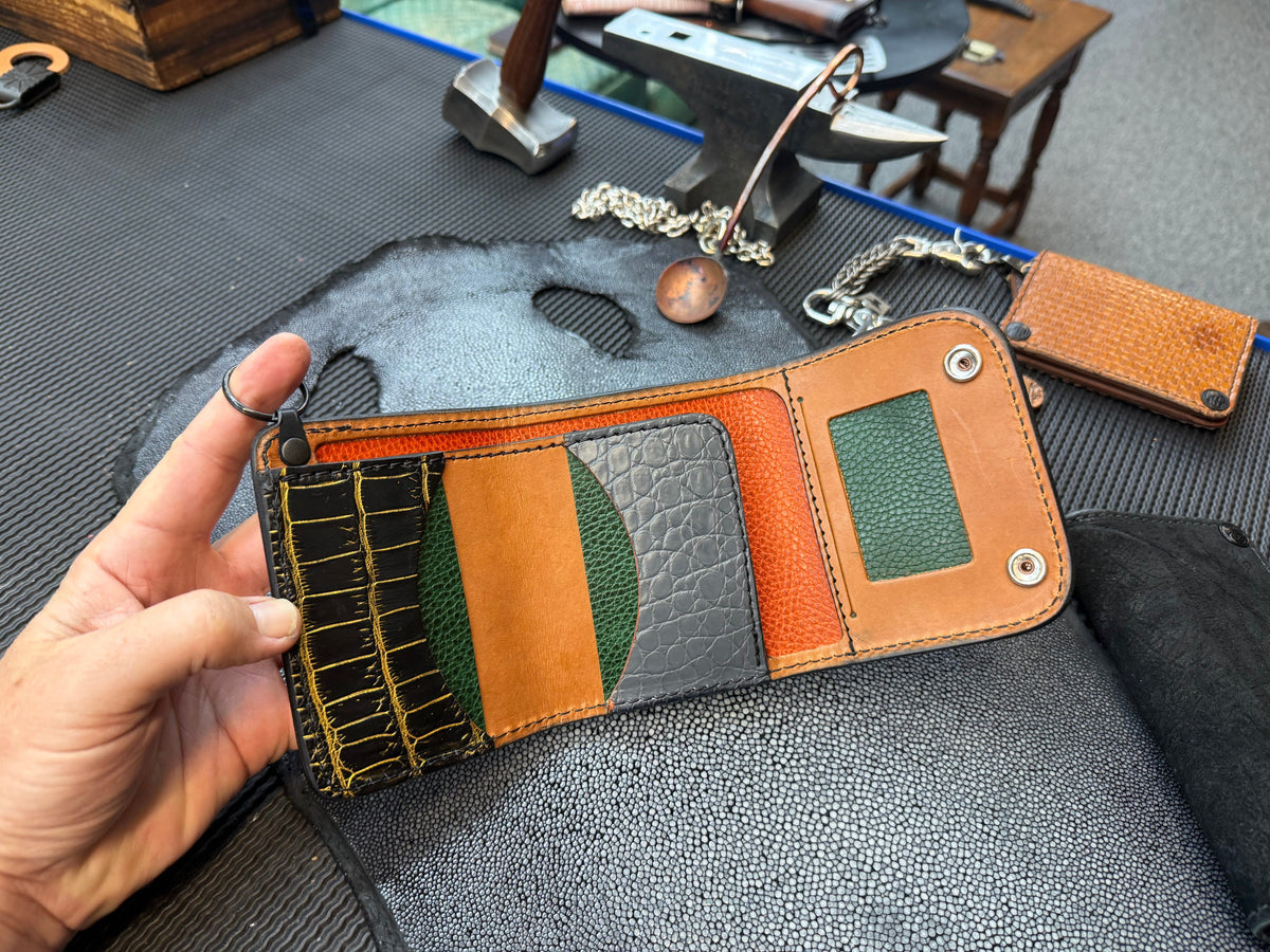 Trifold Leather Chain Wallet - Elephant - Anvil Customs
