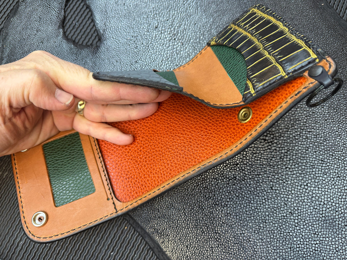 Trifold Leather Chain Wallet - Elephant - Anvil Customs