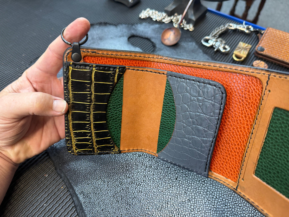 Trifold Leather Chain Wallet - Elephant - Anvil Customs