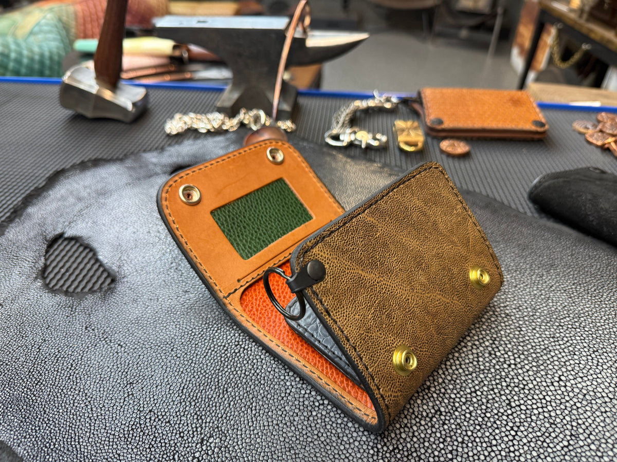 Trifold Leather Chain Wallet - Elephant - Anvil Customs