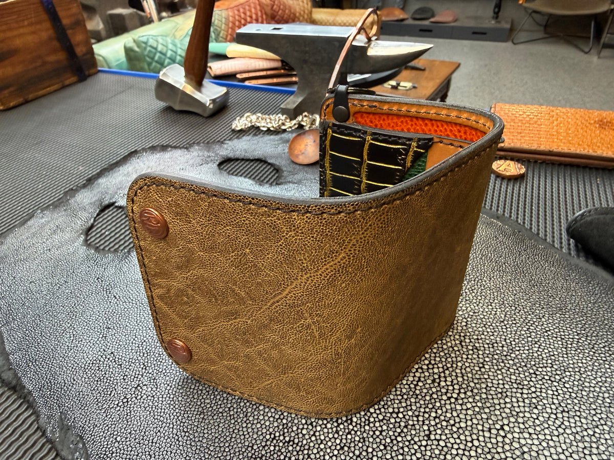 Trifold Leather Chain Wallet - Elephant - Anvil Customs