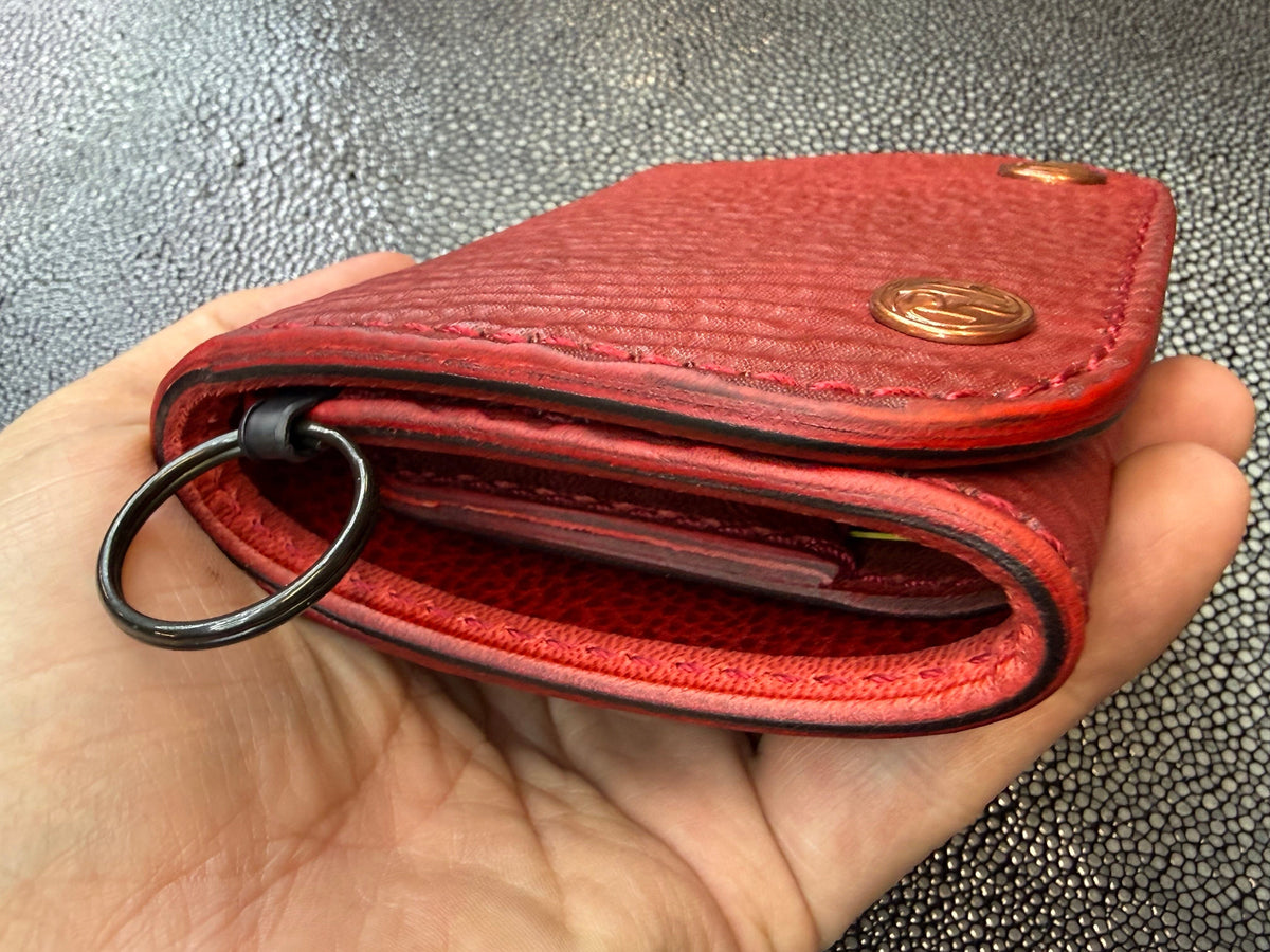 Trifold Leather Chain Wallet - Red Shark w/Red Kangaroo (Copy) - Anvil Customs
