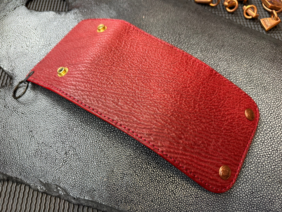Trifold Leather Chain Wallet - Red Shark w/Red Kangaroo (Copy) - Anvil Customs