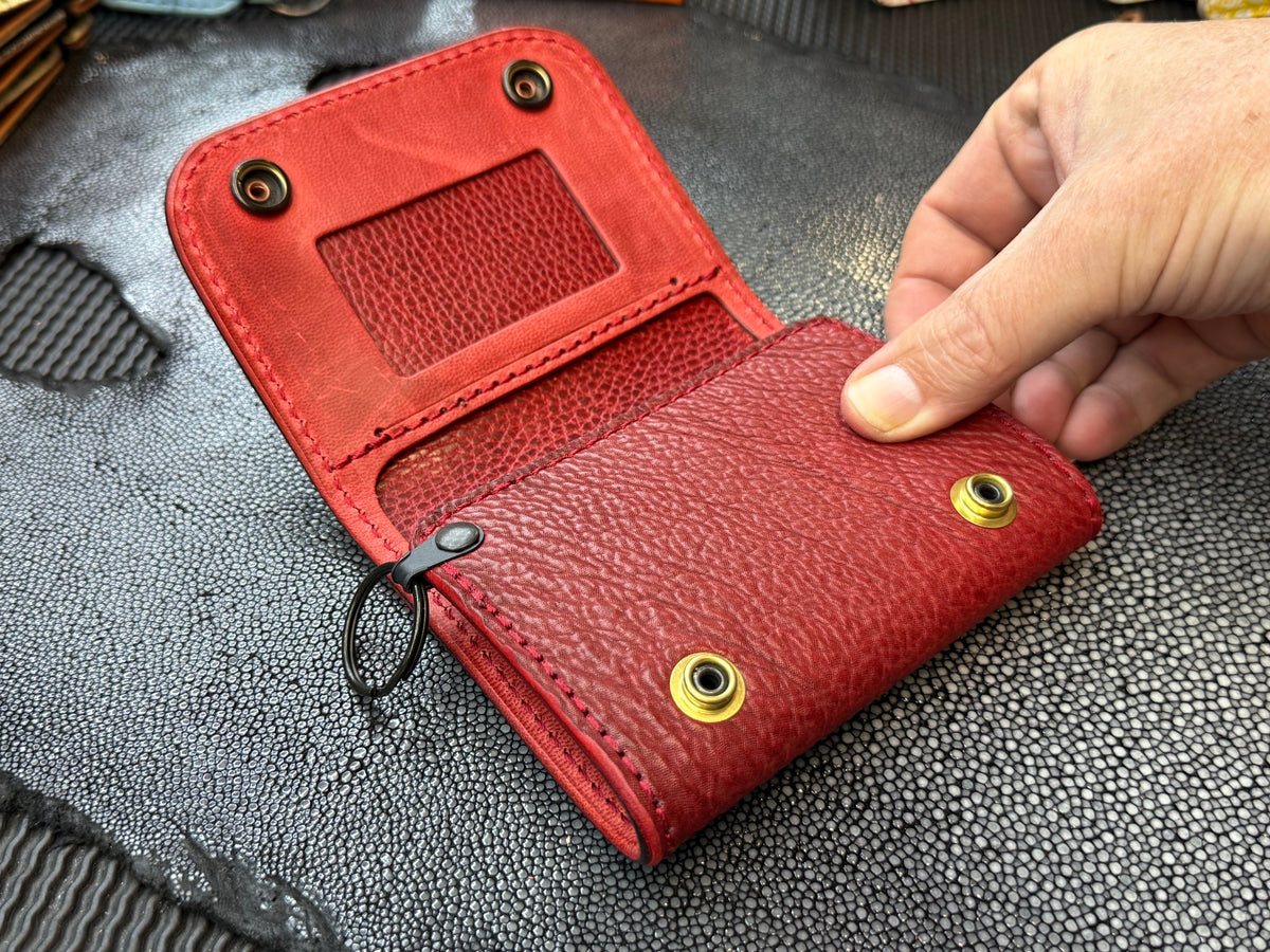 Trifold Leather Chain Wallet - Red Shark w/Red Kangaroo (Copy) - Anvil Customs