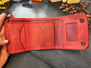 Trifold Leather Chain Wallet - Red Shark w/Red Kangaroo (Copy) - Anvil Customs