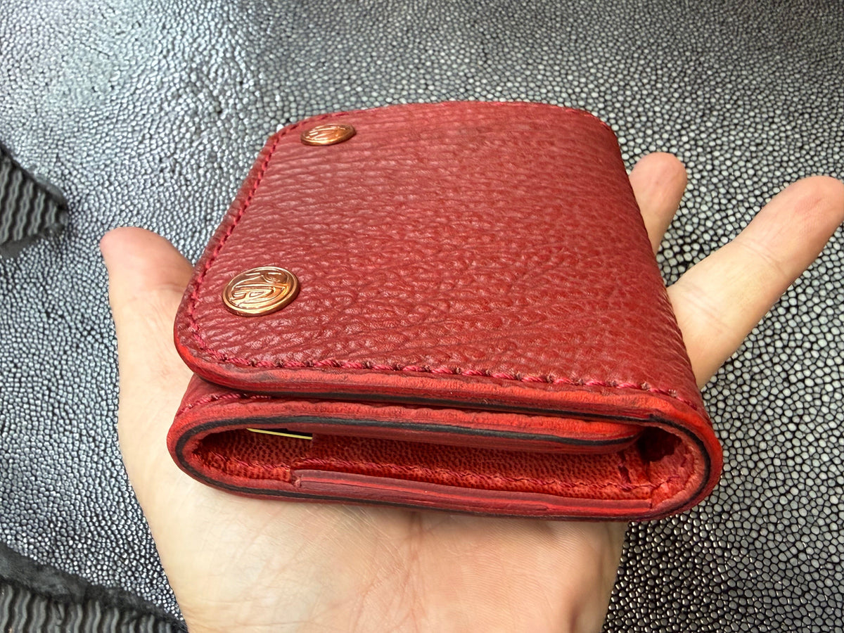 Trifold Leather Chain Wallet - Red Shark w/Red Kangaroo (Copy) - Anvil Customs
