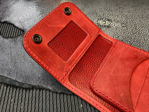 Trifold Leather Chain Wallet - Red Shark w/Red Kangaroo (Copy) - Anvil Customs