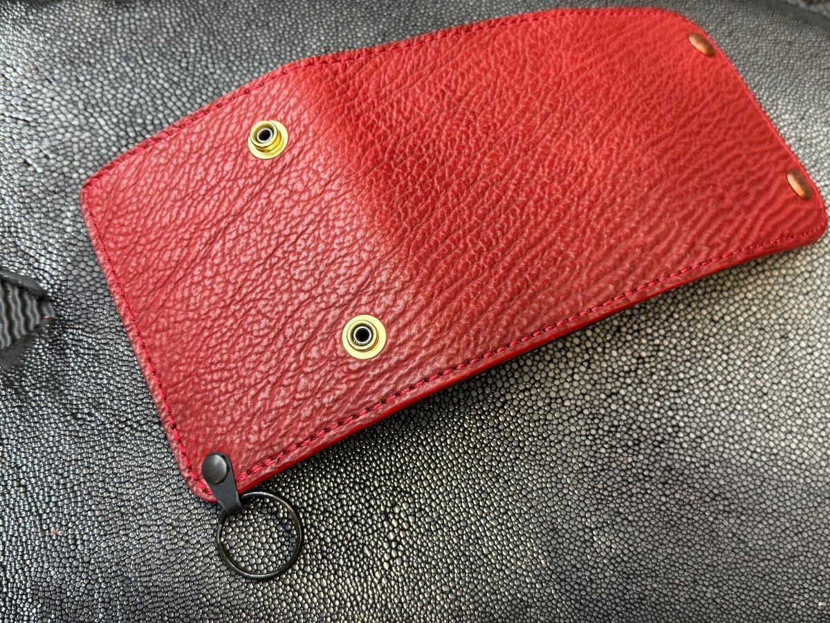 Trifold Leather Chain Wallet - Red Shark w/Red Kangaroo (Copy) - Anvil Customs