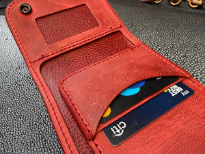 Trifold Leather Chain Wallet - Red Shark w/Red Kangaroo (Copy) - Anvil Customs