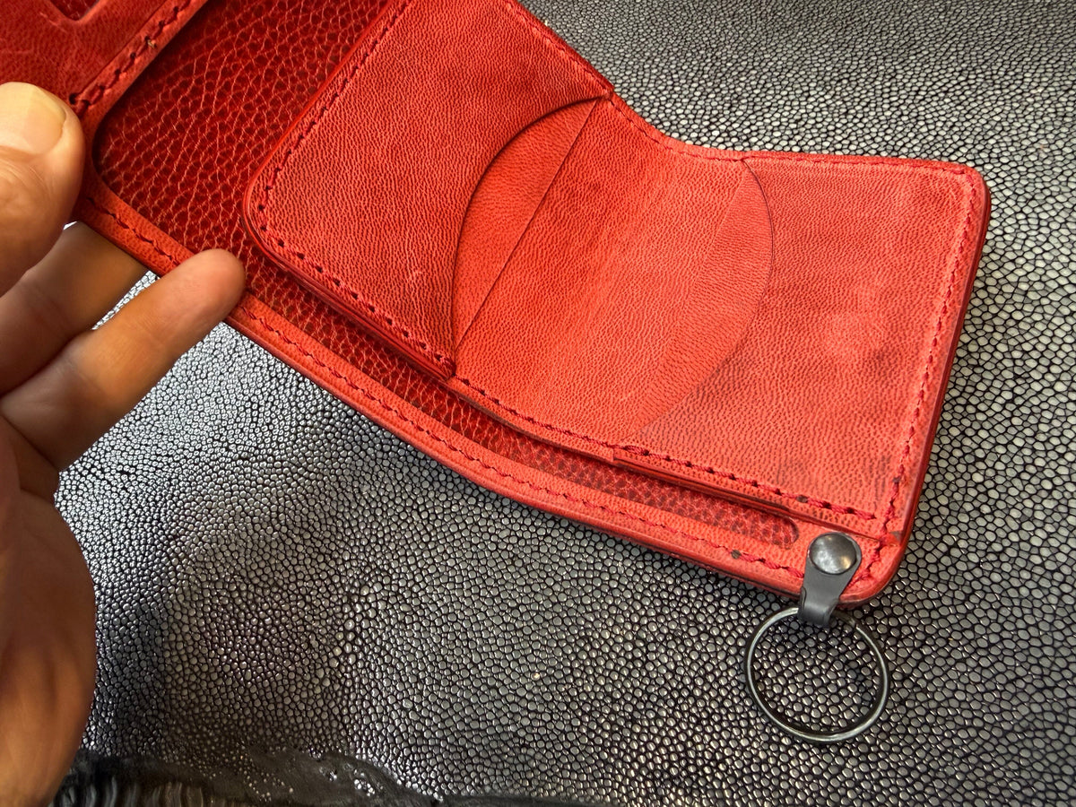 Trifold Leather Chain Wallet - Red Shark w/Red Kangaroo (Copy) - Anvil Customs