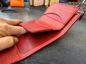 Trifold Leather Chain Wallet - Red Shark w/Red Kangaroo (Copy) - Anvil Customs
