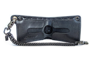 Hand Stained Bifold Leather Chain Wallet - Sunburst Sugar Skull - Anvil Customs