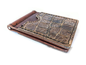 Money Clip Wallet - Vintage Alligator Embossed Cowhide - Anvil Customs