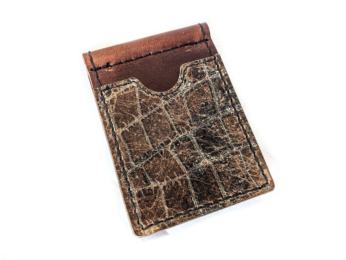 Money Clip Wallet - Vintage Alligator Embossed Cowhide - Anvil Customs